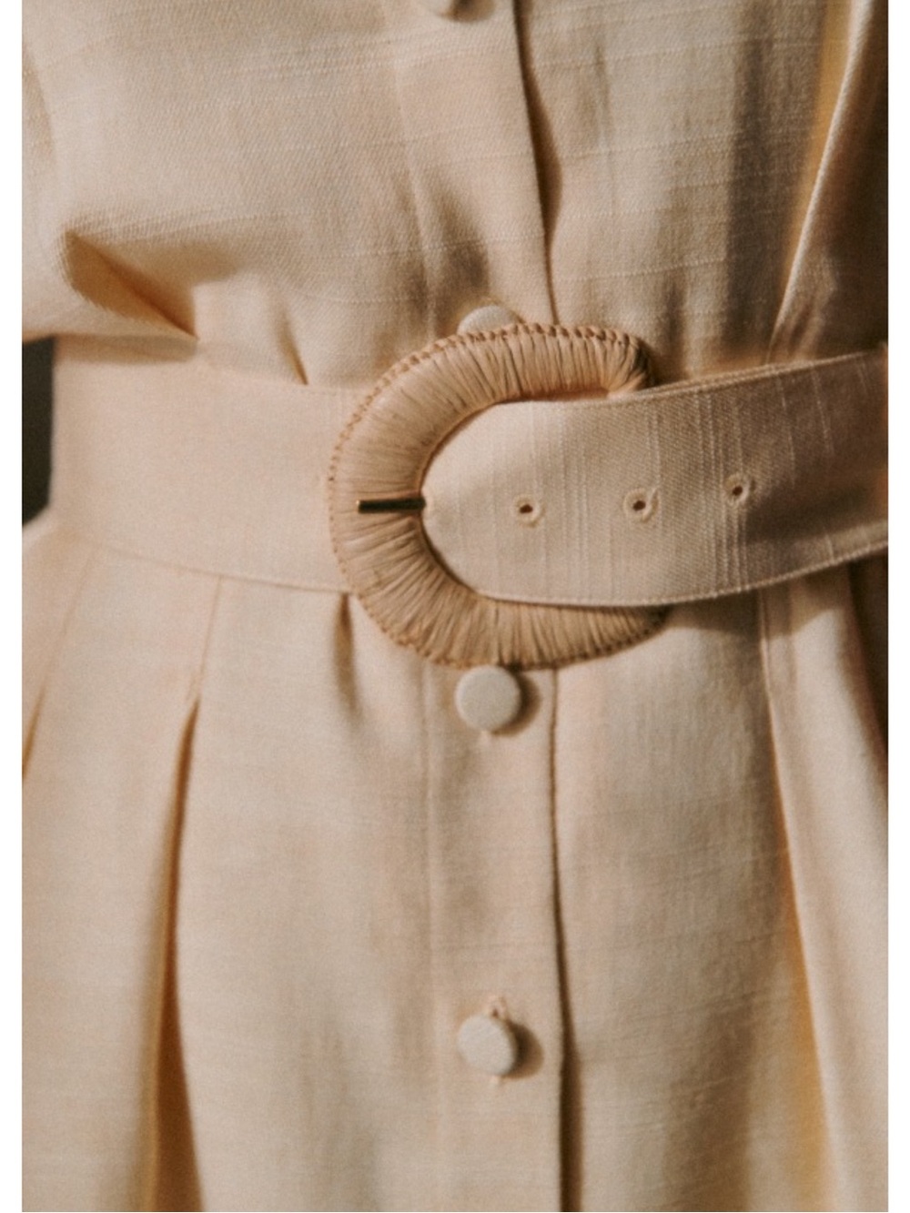 SEZANE Buttercream Ecru Linen Button Down Belted Mini Shirt Dress Gemma Dress - Picture 7 of 16